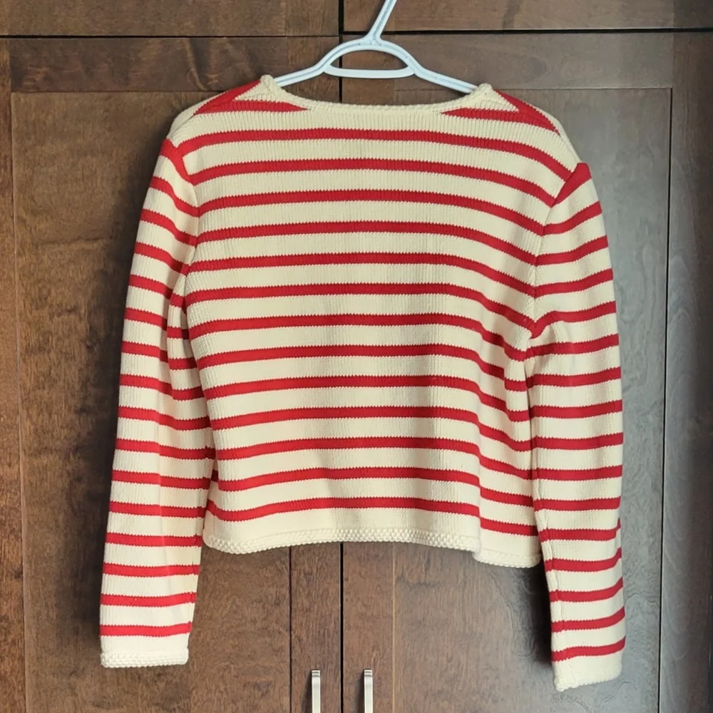 100% Cotton Superb Quality Luxurious Red and White Striped Cardigan Heavy & Warm - Picture 10 of 13